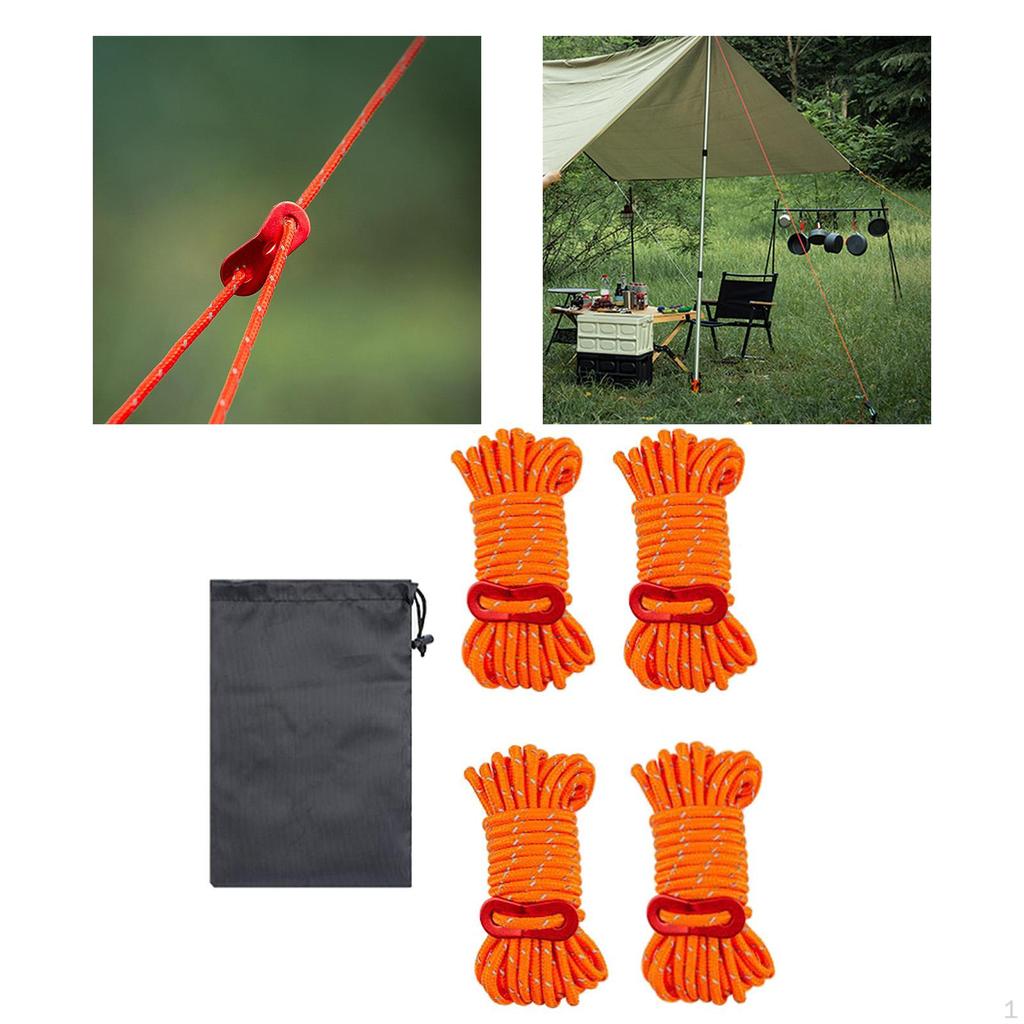 4 Pieces Reflective Guy Lines Climbing Ropes Heavy Duty with Storage Bag Camp Tent Cords for