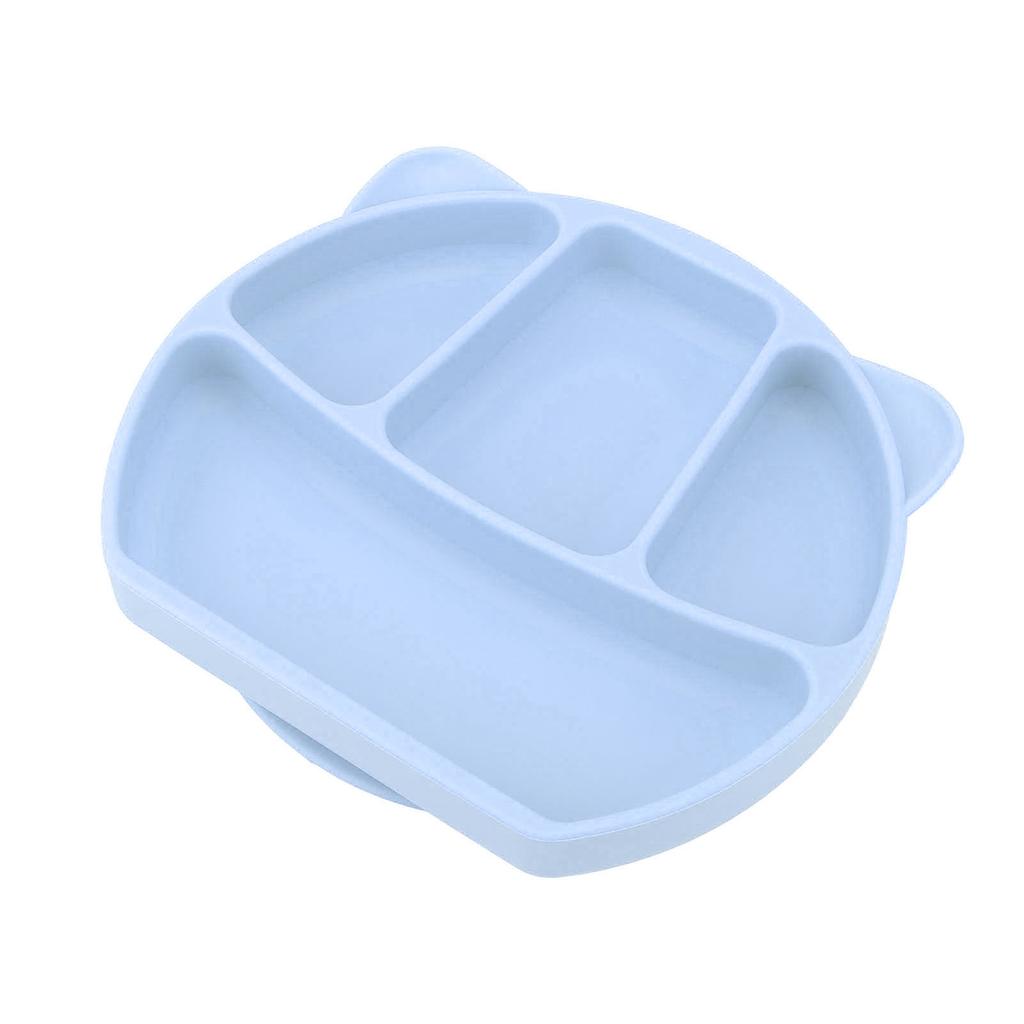 Baby Plate Silicone Divided 3 Compartments Toddler Bowl with Fork Spoon for Dining