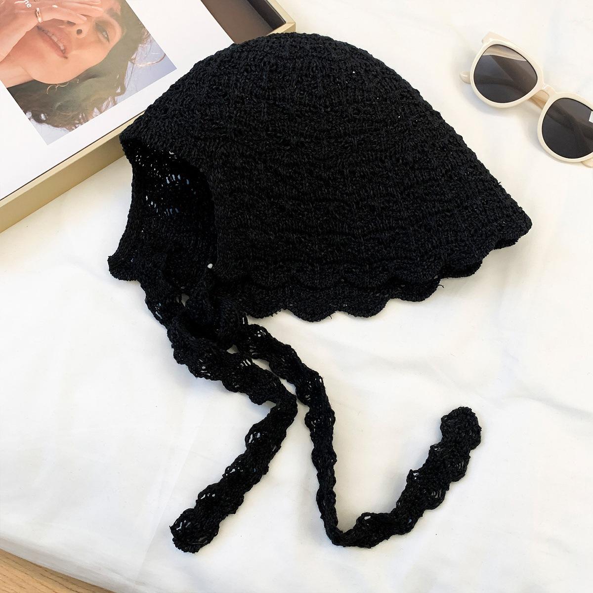

Women s Handcrafted Openwork Fisherman Hat with Large Brim Sun Protection Strapped Bucket Style Adult 56-58cm чорний