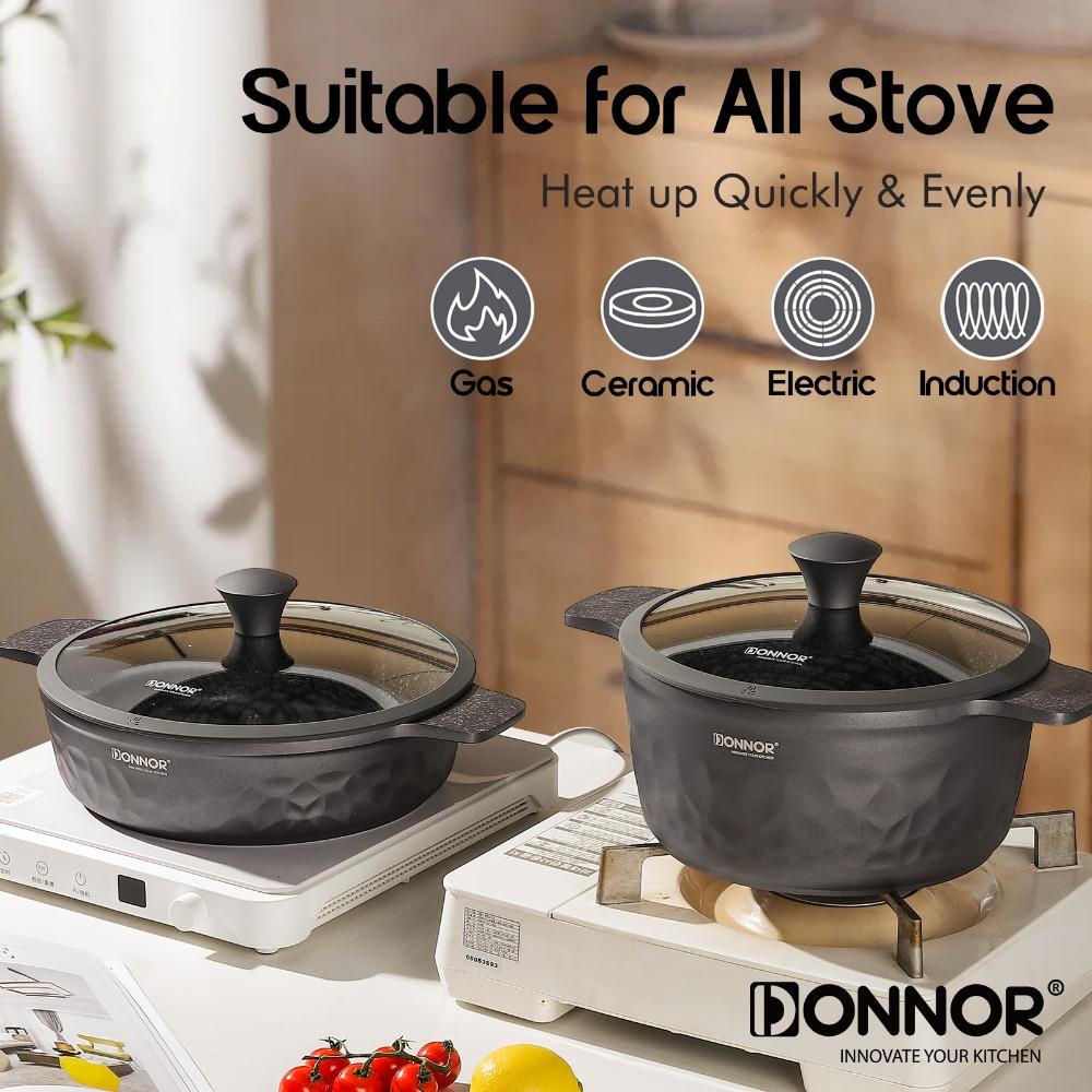 DONNOR Kitchen Cooking Set 12 Pcs Pots and Pans Set Non-toxic Healthy Pots and Pans Set Non Stick Saucepans Steamer Set