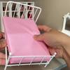 Iron Frame Dollhouse Bed Bedroom Scene Mini Bed Model Miniature Doll Bed Furniture  DIY Toy
