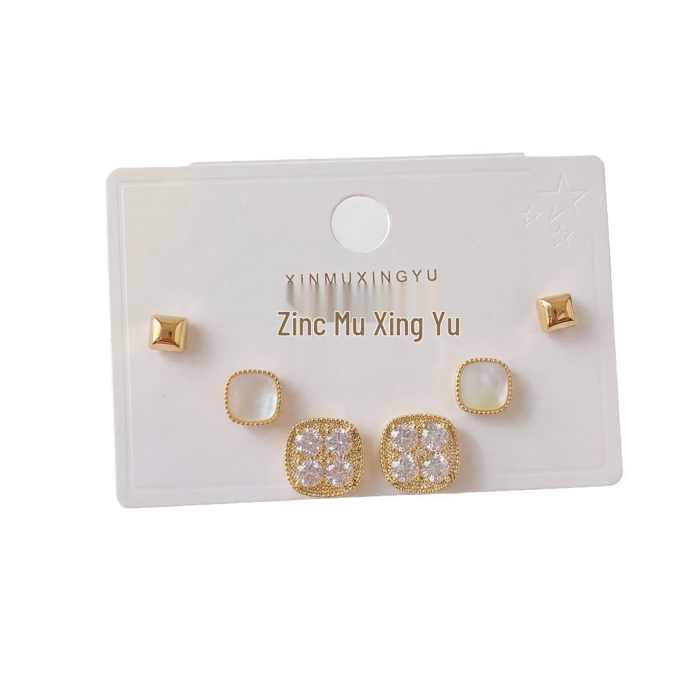 Copper-Plated Gold Fashion Earring Set: Lightweight, Luxurious Six-Piece Studs with a Versatile High-End Feel for Women