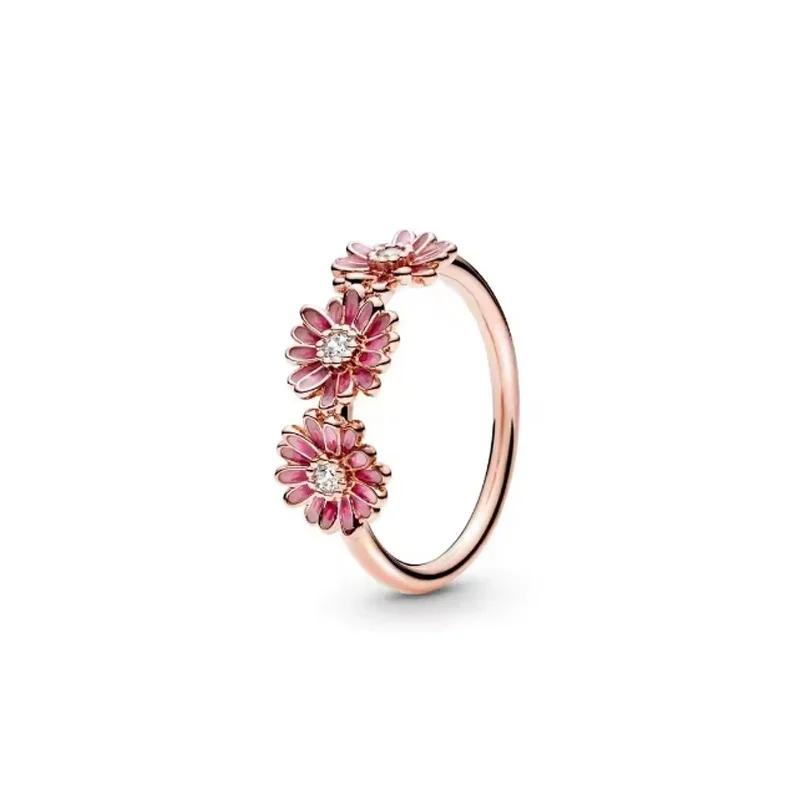 Exquisite 925 Sterling Silver Charming Rose Gold Series Daisy Ring Ladies' Classic Holiday Party Jewelry