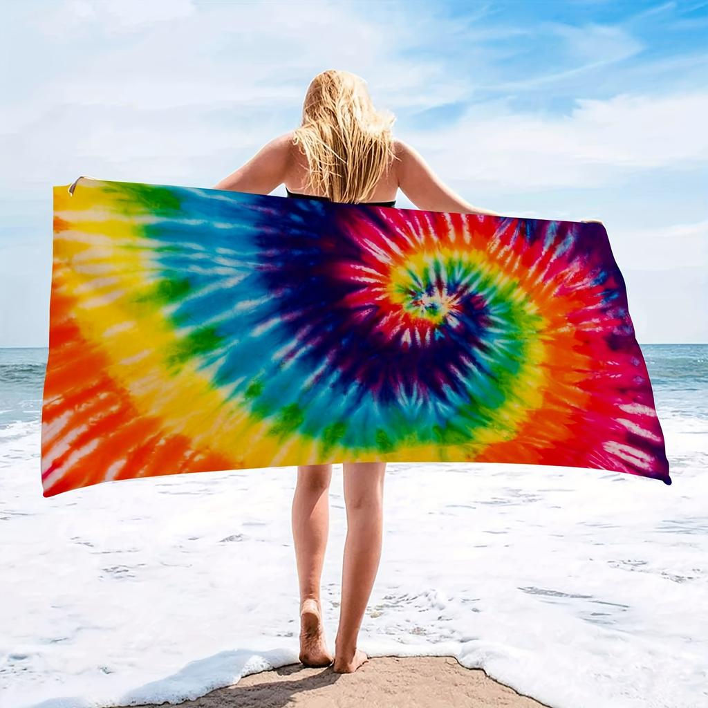 Vibrant Tattoo Art Beach Towel, Bold Graphic Design Quick-Dry Sand-Free Microfiber Bath Towel for Travel, Gym, Yoga and Swimming