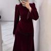 Cross-border Autumn Temperament Fringed Long-sleeved European and American Women's Clothing Amazon  Velvet French Celebrity Hip Skirt