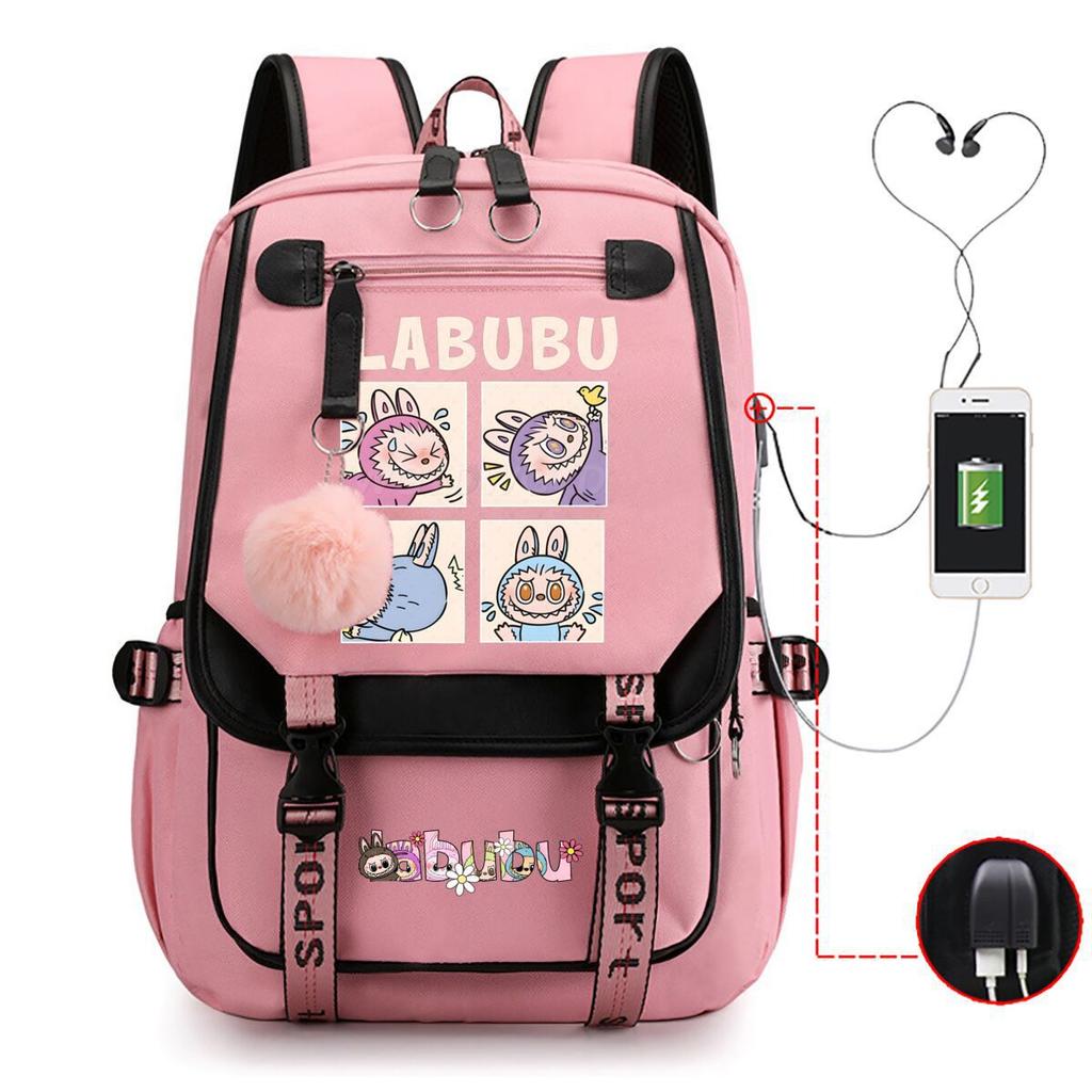 Cute LABUBU cartoon printed backpack for junior high school students with large capacity ins wind school bag