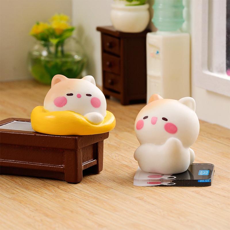 Cartoon Cute Happy Cat Ornaments Small Figurines Miniature Landscape Decoration Diy Home Desktop Children Accessories Gifts