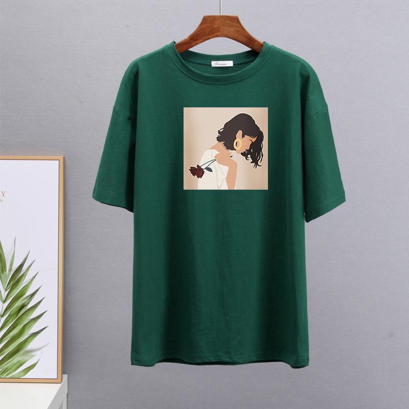 Hirsionsan Aesthetic Cartoon Printed T Shirt Women Summer Loose Casual Clothes Ladies Elegant Harajuku Graphic Tees Cotton Female Tops