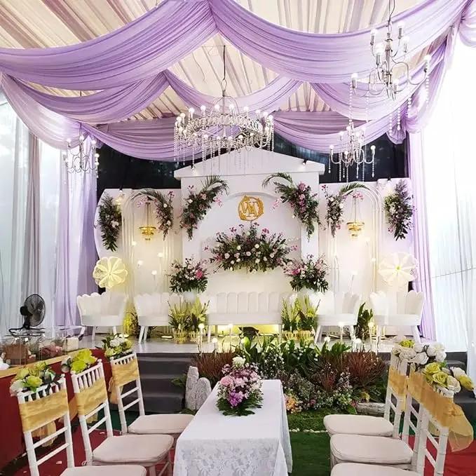 4Pcs Wholsale White Ceiling Drapes Weddings Arch Draping Fabric Gauze Tulle Curtain for Party Ceremony Stage Hotel Decoration