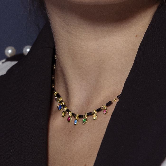 Collier - LUXENTER - Vusak - Argent 925 - Zircone multicolore - Or jaune 18K