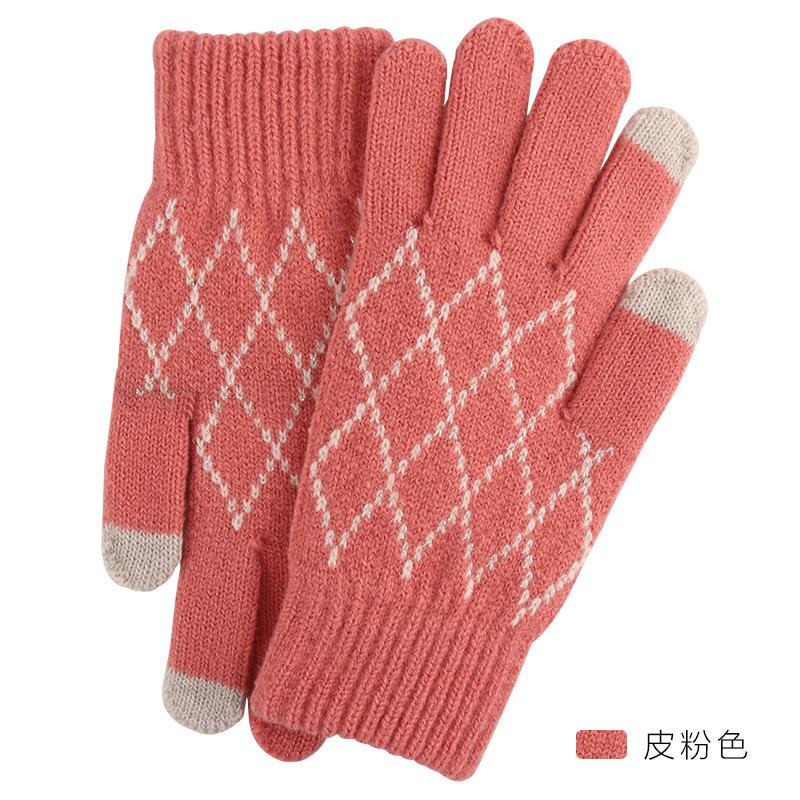 Warm touch screen wool gloves Winter women's jacquard fleece thickened finger knitted gloves stall