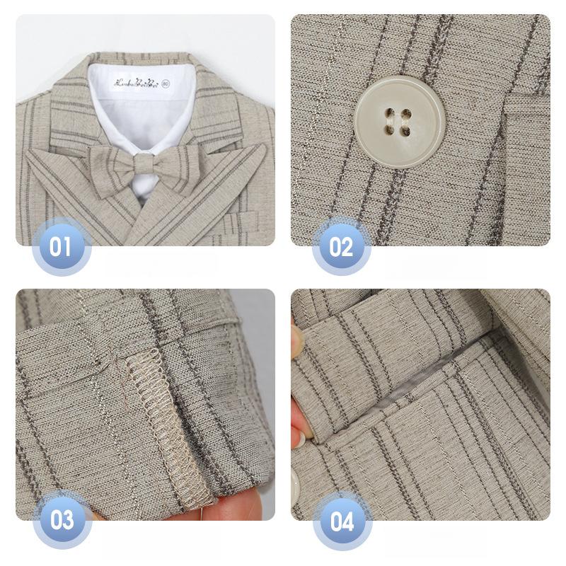 Boys' Suit British Gentleman Striped Suit Flower Boy Baby Birthday Dress Children's Host Piano Performance Outfit
