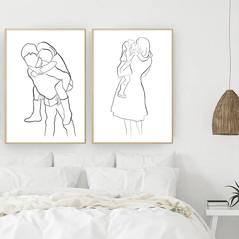 Abstract Black And White Line Love Family Wall Art Canvas Painting Nordic Posters And Prints Wall Picture For Living Room Decor