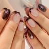 24Pcs Brown French Tip Short Oval Press On Nails Y2K Pink Star Pattern Full Cover Fake Nails For Women