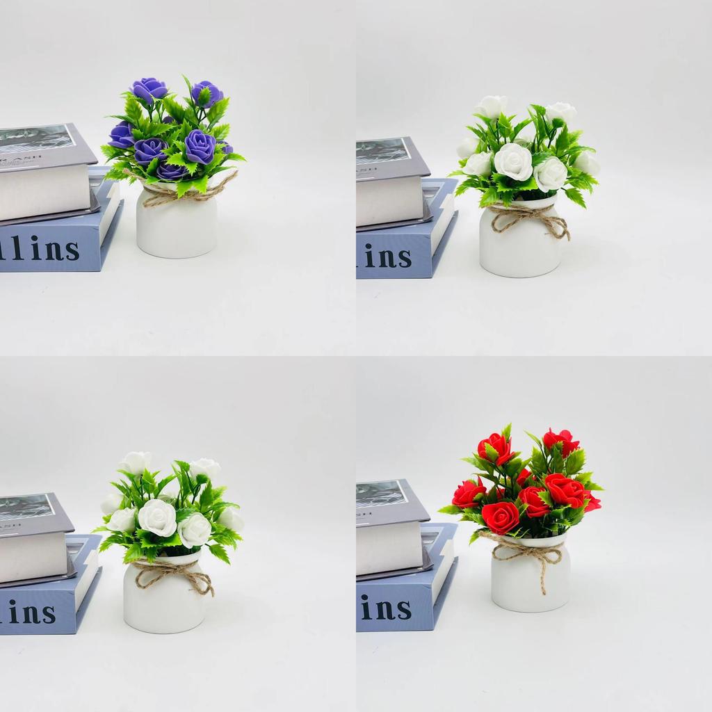 Foam Rose Artificial Potted Plant With Butterfly Accent For Indoor Decoration And Photography Use
