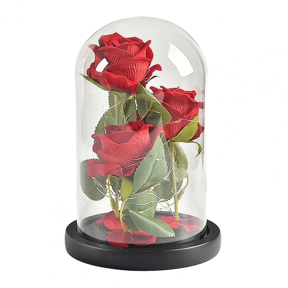 Gold Foil Rose Glass Cover Multipurpose Rose Decoration In Glass Dome with Black Wood Base Romantic Valentine's Day Gifts
