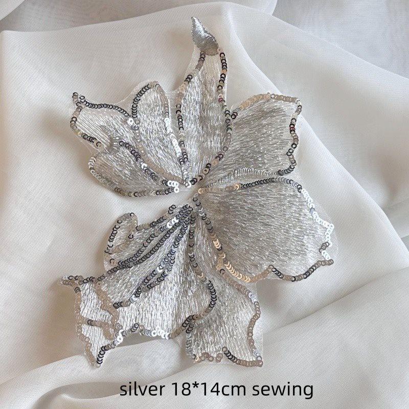 Embroidered Sequin Flower Patch for Hanfu Decoration - 18x14cm, Hand-Sewn DIY Accessory