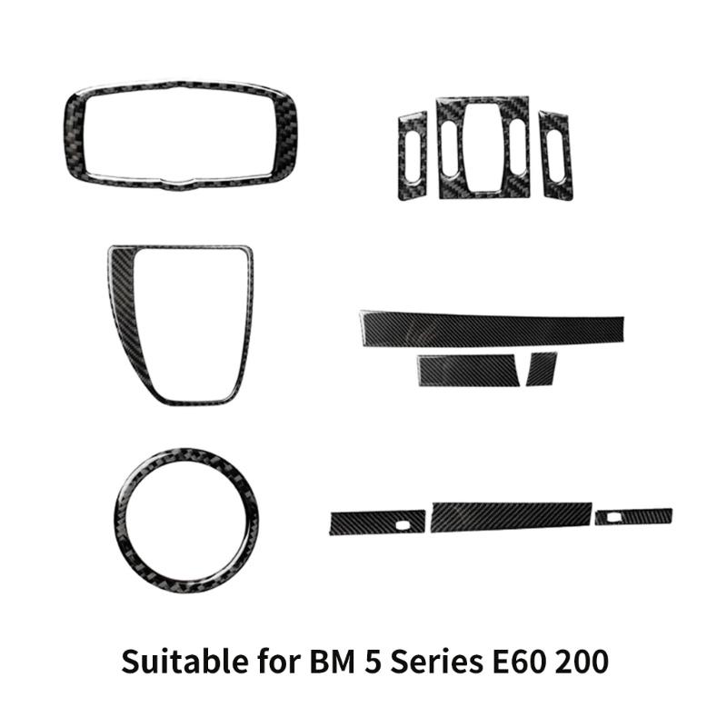 12pcs Carbon Fiber Look Control Gears Panel Protective Cover Molding Trims Frame Decor Sticker Cover Kit for E60 200