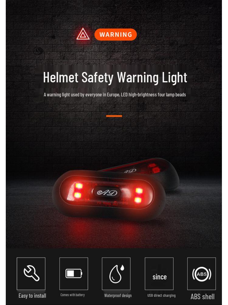 Rechargeable Waterproof LED Helmet Light for Motorcycling and Cycling - Night Strobe Taillight