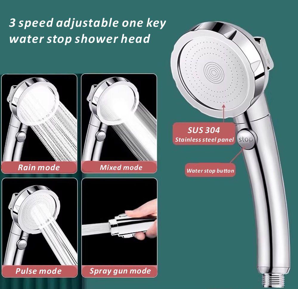 New High Pressure 4 Modes Adjustable Shower Head One Key Stop Water Saving Sprayer Rainfall Bath Showerhead Bathroom Accessories