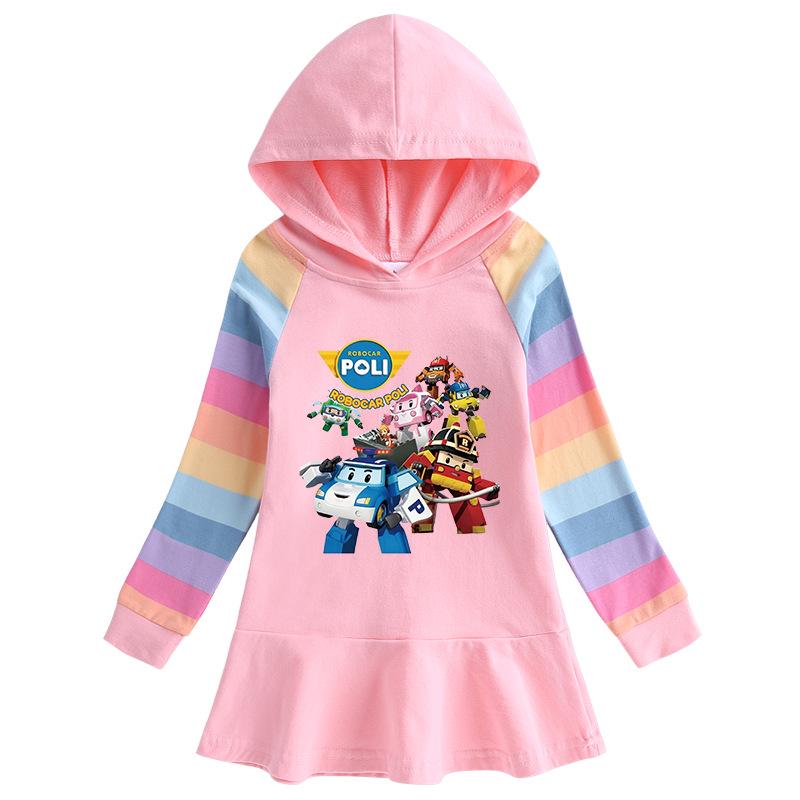 Girls' Ruffle Rainbow Princess Hoodie Dress with Long Sleeves for Spring and Autumn