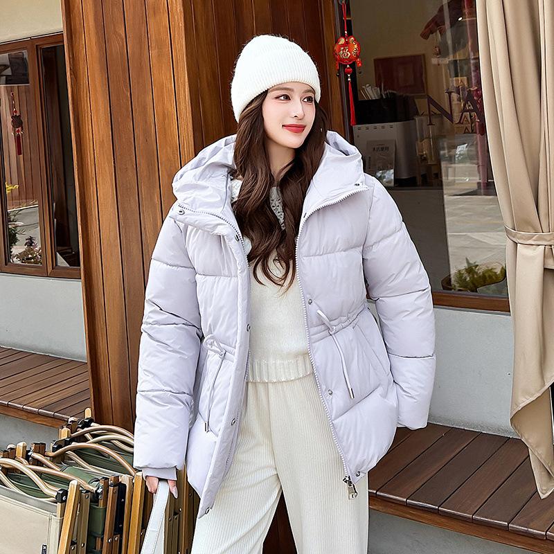 

Down Cotton Jacket, Winter Fashion Versatile Korean Version Hooded Drawstring Waist Cinched Bread Jacket, Cotton Jacket M світло-фіолетового кольору
