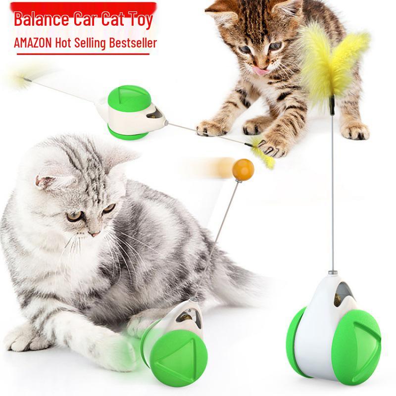 Interactive No-Electric Tumbler Cat Toy with Feather Teaser Stick