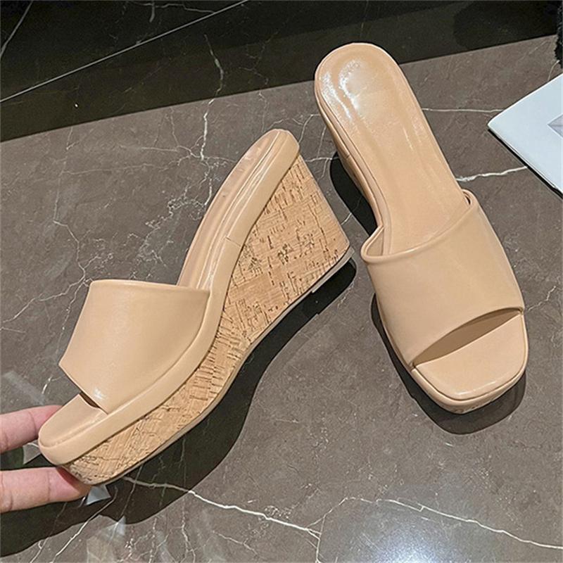 Mode Eilyken Neue Mode Prägnant Quadratische Zehenplattform Keilabsatz Hausschuhe Damen Schlittschuhe Sommer Hohe Absätze Damen Sandalen