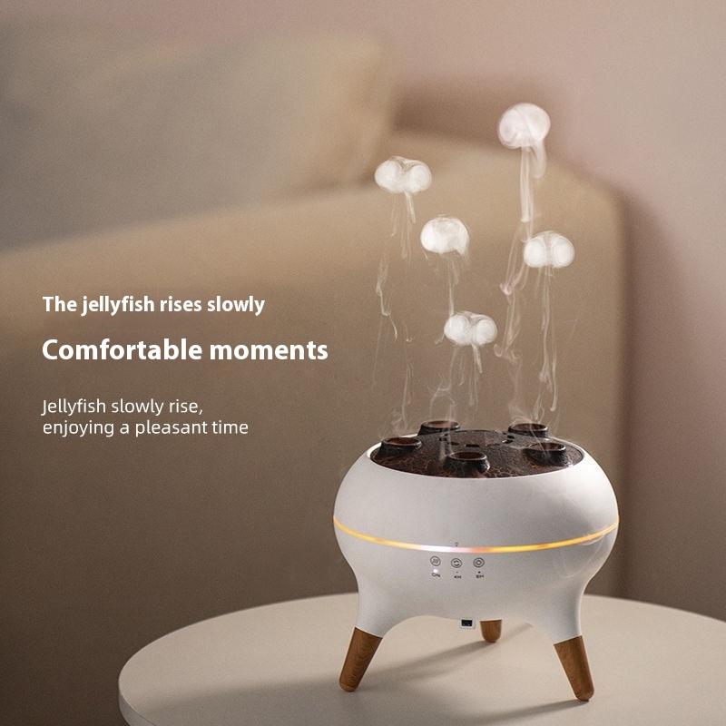 Silent atomized aromatherapy and exhalation circle jellyfish colorful atmosphere light birthday gift voice-controlled humidifier technology