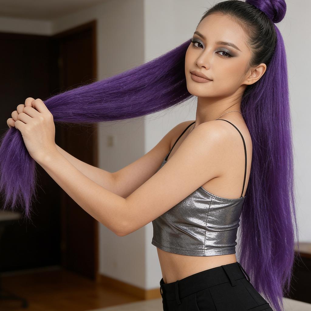 Purple Big Braid Wig For Stage Party Halloween Costume Role Play