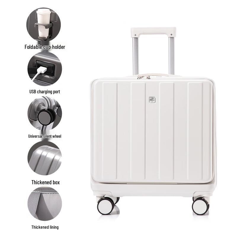 Lishen Front-Opening Carry-on Luggage with USB and Cup Holder