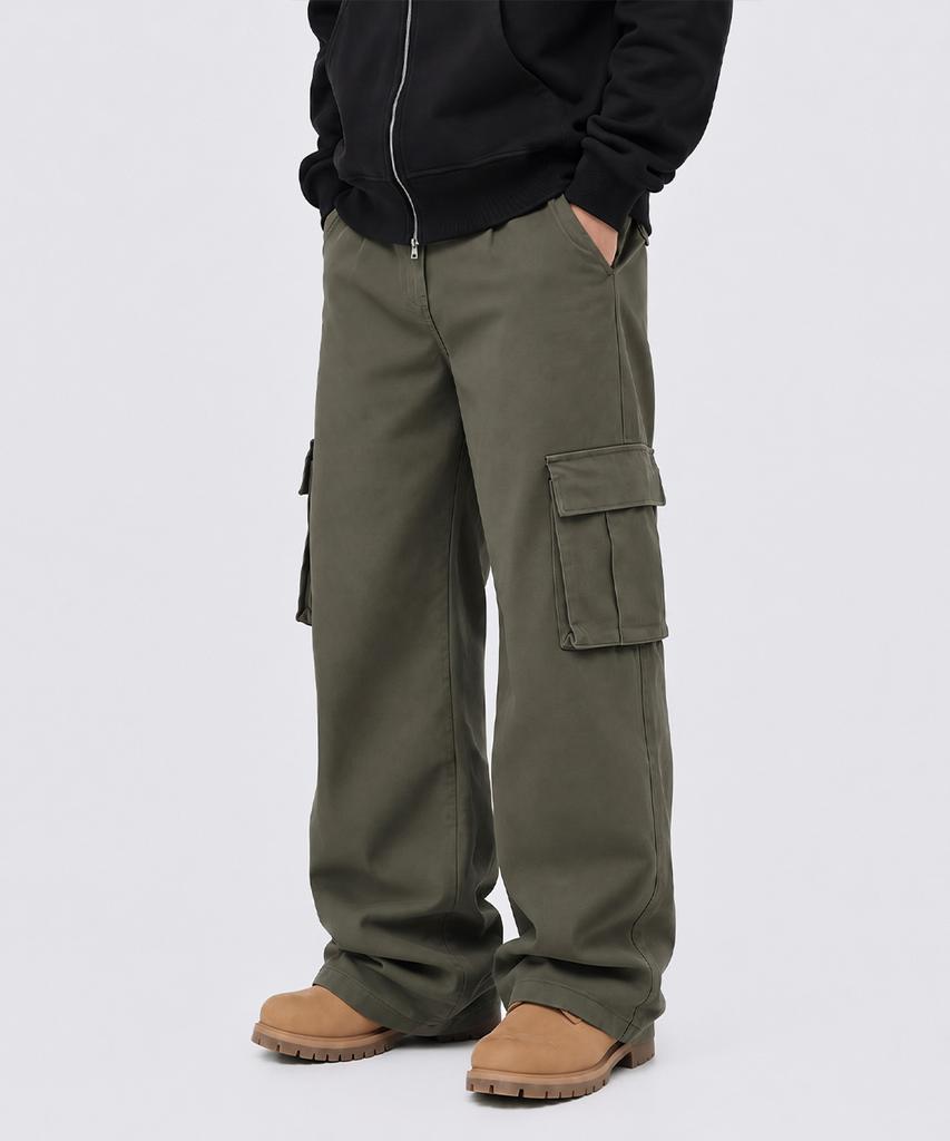 NTET Cargo String Wide Cotton Pants (Khaki)