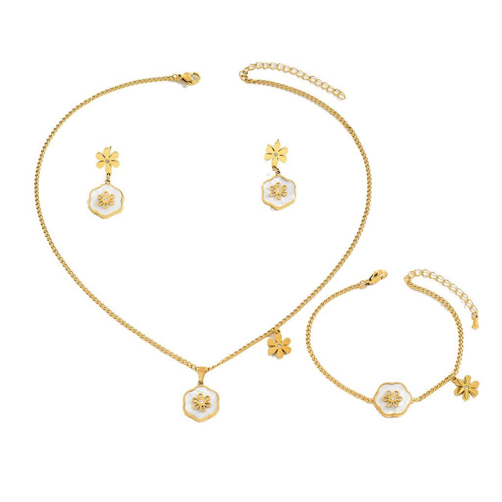 Fresh and sweet flower earrings necklace jewelry simple mother-of-pearl bracelet versatile jewelry women