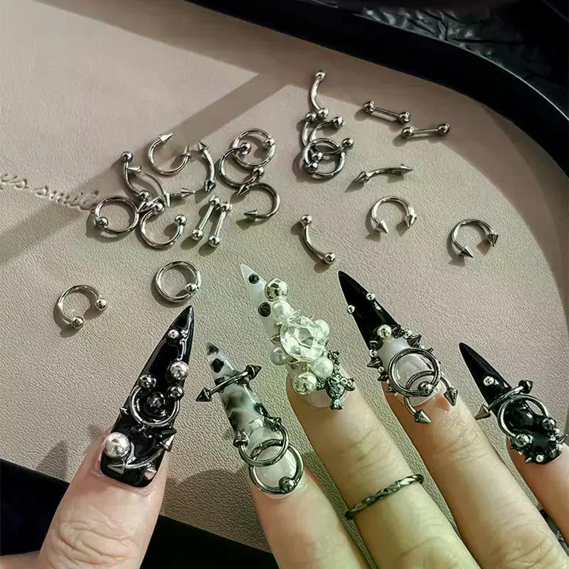 30/60pcs/box 3d Nail Metal Retro Circle Nails Art Charms Punk Style Black White Parts Decoration Manicure Accessoires