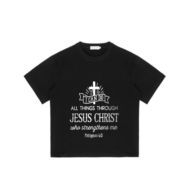 Black T Shirt with Jesus Christ Cross and Bible Verse Philippians 413 for Religious Faith and Spiritual Inspiration