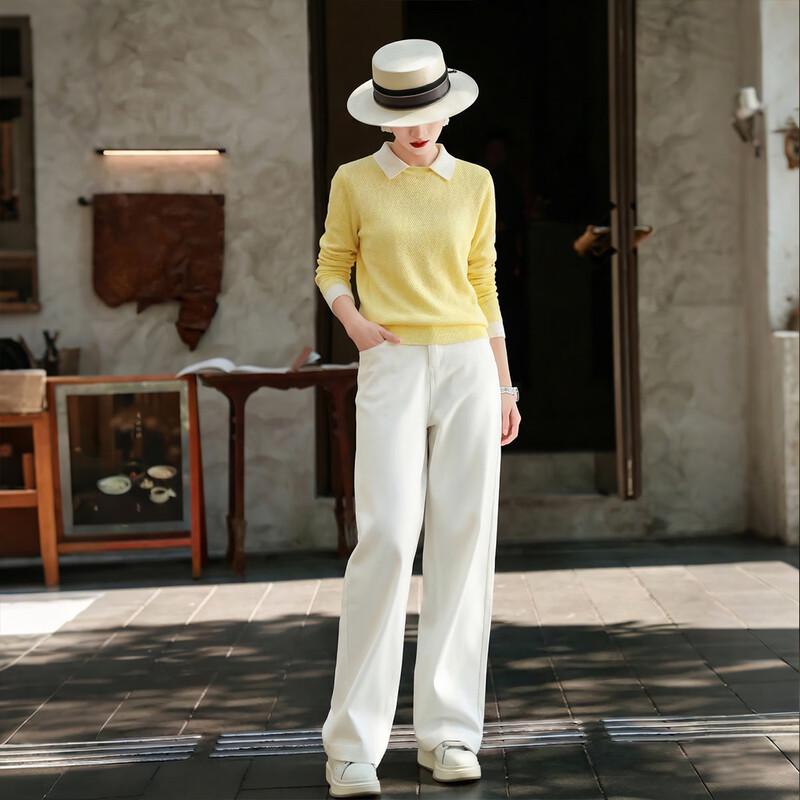 Lan Se Er 2026 Spring Colorblock Polo Faux Two-Piece Knit Sweater XL
