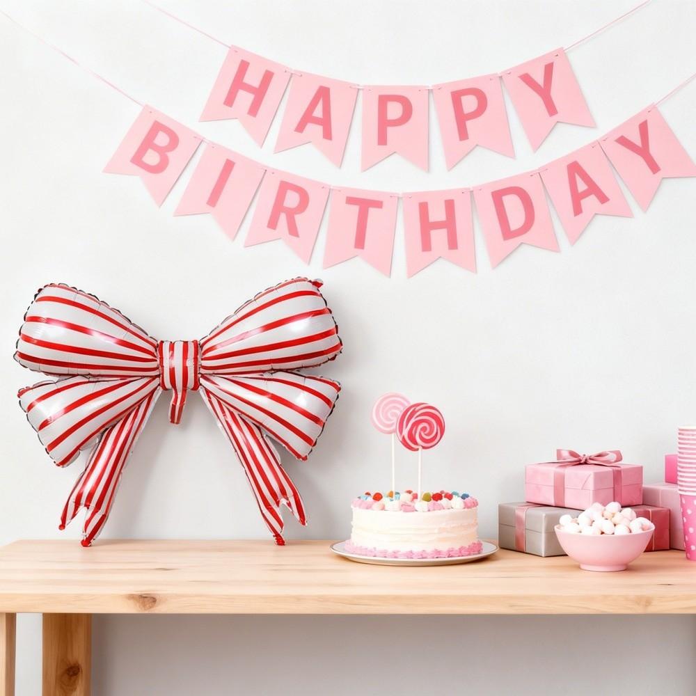 Cute Multi-purpose Bow Balloon Large Size Ins Style Foil Balloon Lightweight Striped Balloon Anniversary Event
