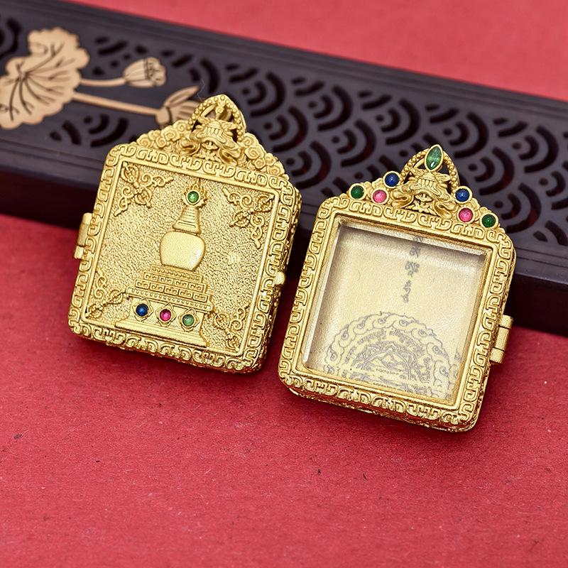 Tibetan Thangka Gold Necklace: Non-fading, Waterproof GAU Box Pendant, Multi-size Options