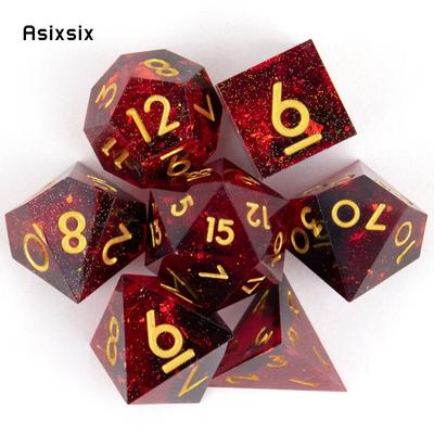 7 Pcs Red Resin Golden Number Sharp Edge Dice Polyhedral Dice Suitable for Role-Playing RPG    Board Game