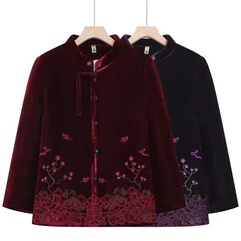 Elderly Women's New Chinese Style Gold Velvet Long Sleeve Top