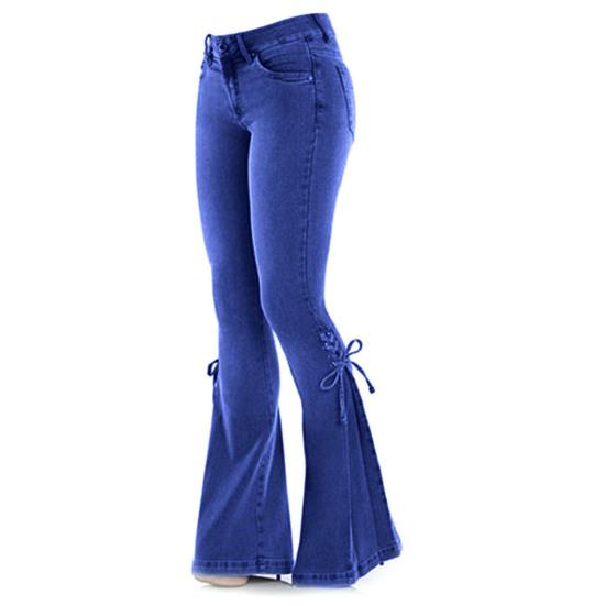 Women Jeans Mid Waist Bandage Wide Leg Butt-lifted Lady Jeans for Daily Wear