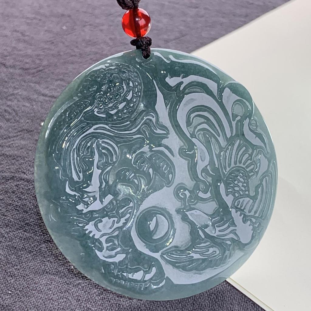 Naturalny Jadeit Klasy A Niebieska Woda Karta Błogosławieństwa Wielu Tematów Wachlarz Wisiorek