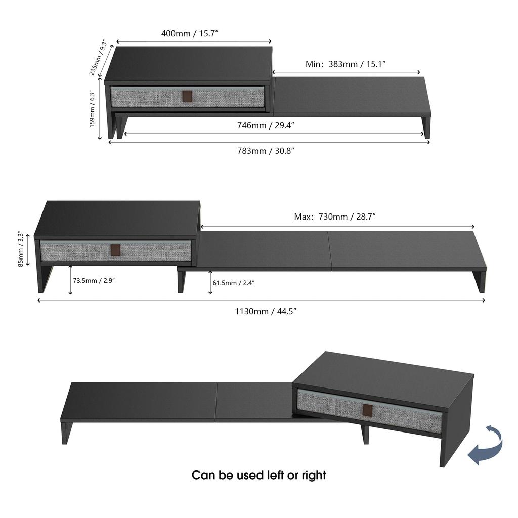 Fenge Monitor Desktop Computer inches Wooden PC Monitor Desktop PC Monitor Computer Rack with Drawer and Desktop Black Stand, Stand, 30-44 Wide, Top,