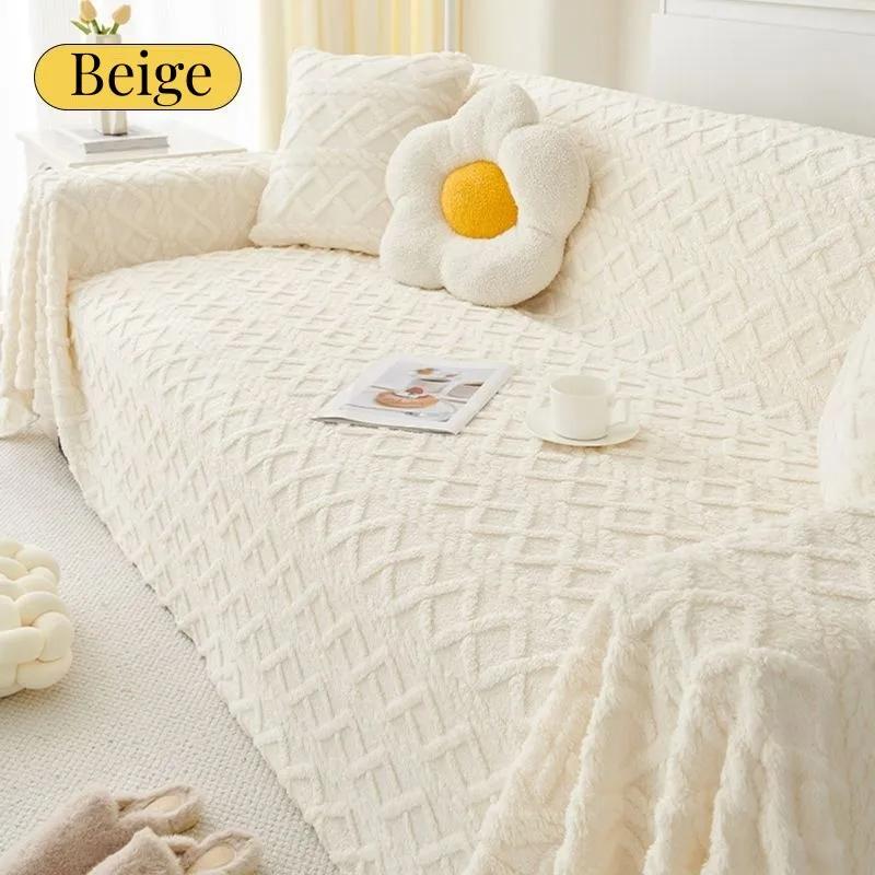 3D Jacquard Plush Sofa Towel for Couch Winter Warm Coral Velvet Sofa Covers Solid Soft Universal Slipcovers Living Room Decor