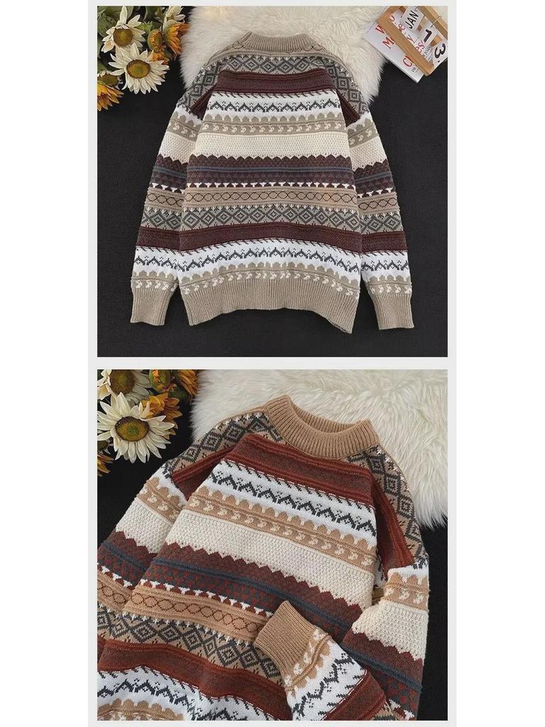 Herren Retro Koreanischer Gestreifter Ethno-Pullover - Locker Lässig Winter-Pullover