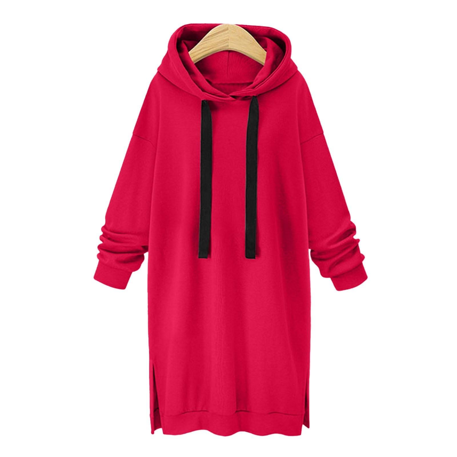 Женское модное однотонное длинное платье с капюшоном и длинными рукавами S красный 2195₽