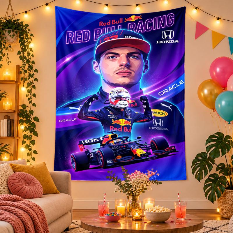 Polyester Wandteppich mit Max Verstappen Design, Dekorative Hängedekoration für Schlafzimmer Wohnzimmer Studentenwohnheim