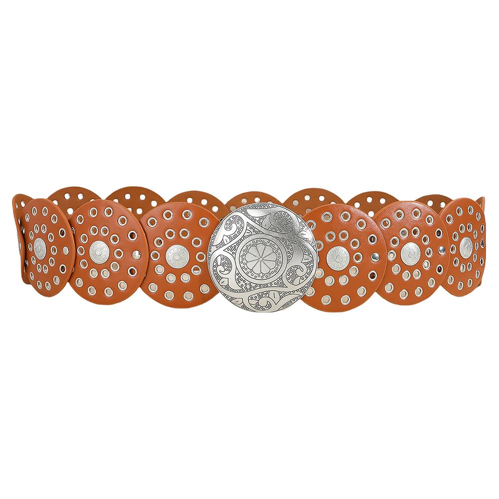 Vintage Cowgirl Buckle Belt Colorful Round PU Hollow Belt Cowboy Waistband  Waist Accessories