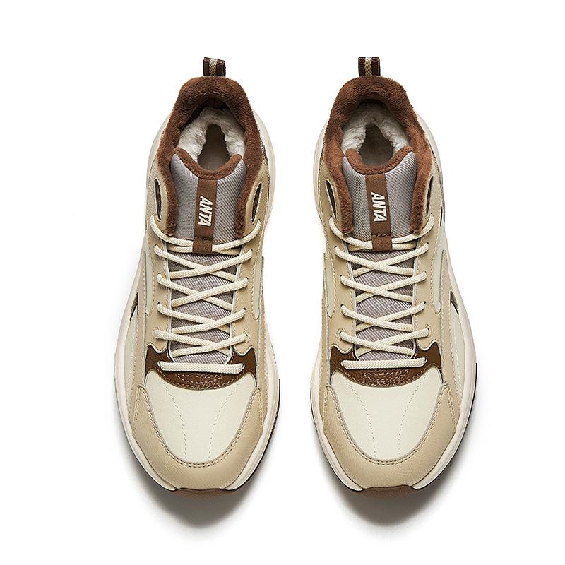 Anta Cross Plush Comfortable Non-Slip Warm Mid-Top Casual Shoes Women Casual Shoes Beige Brown 122448957-2