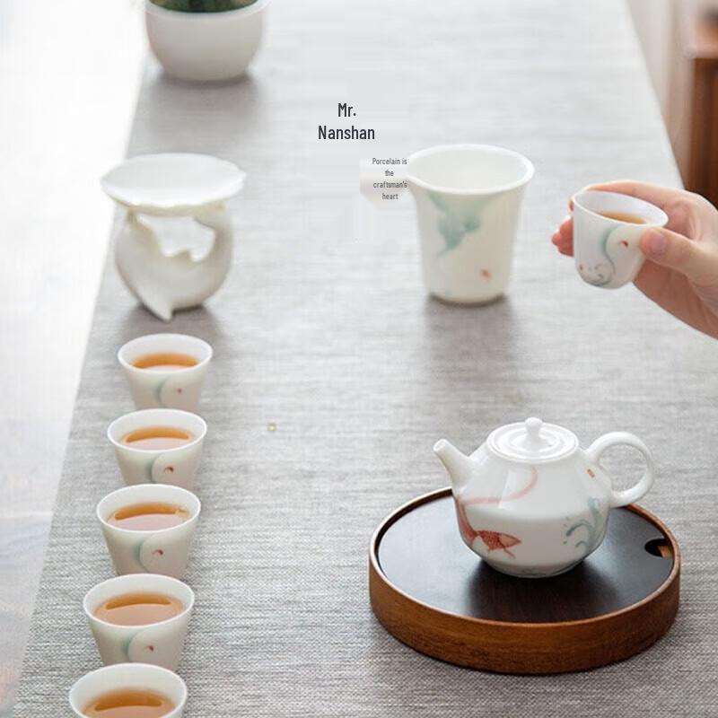 Simple Ceramic Gongfu Tea Set - Lotus Design (9-piece)